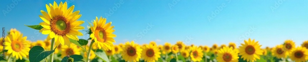 The big and bright sunflower blooms in the middle of an empty open field under the brilliant blue clear sky, solitude, isolated, bloom The big and bright sunflower blooms in the middle of an empty open field under the brilliant blue clear sky, solitude, isolated, bloom