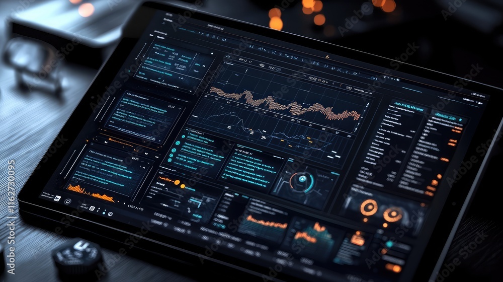 Fototapeta premium Blockchain data visualization displayed on a tablet, highlighting digital innovation