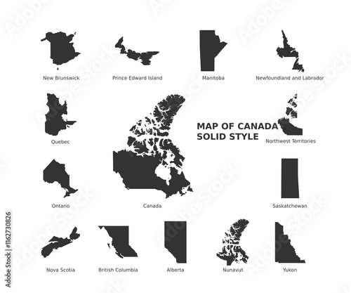 Canada map and all canada province and territory with solid styles