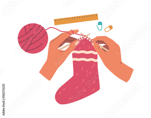 Hands knitting socks vector illustration