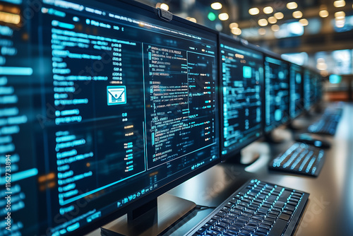 Wallpaper Mural A computer screen showing a secure file icon, blue vibrant colors, minimalistic and realistic style. Data protection. Torontodigital.ca