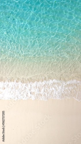 Turquoise color water in tropical sea and sandy beach, Drone view