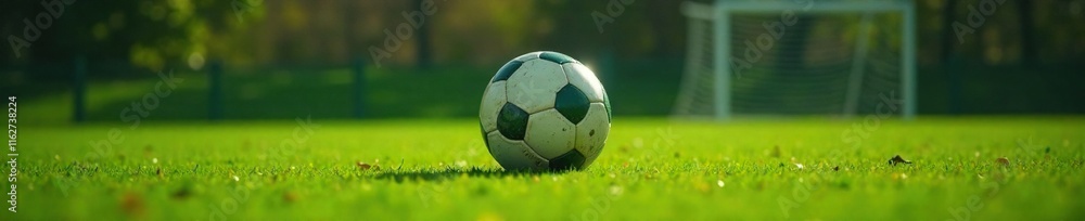Conner positioned on green grass field with ball at readiness for kick, football, placed, wait Conner positioned on green grass field with ball at readiness for kick, football, placed, wait