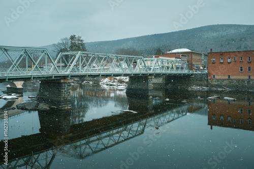 Winter scene along the Deerfield River in Shelburne Falls, Massachusetts photo