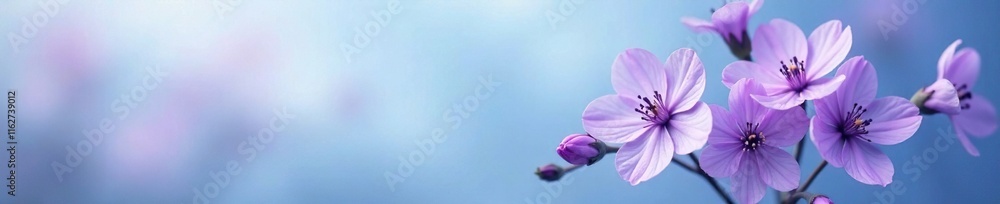 Delicate purple flowers against soft blue background, abstract, calming, peaceful Delicate purple flowers against soft blue background, abstract, calming, peaceful