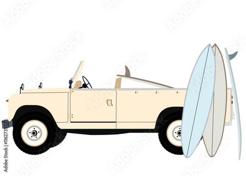 Vintage  convertible pick up with surfboard 