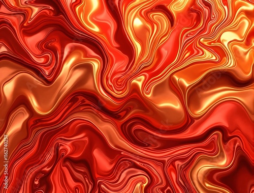 Abstract 3D Render with Swirling Red and Gold Patterns photo