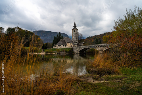 Lake Bohinj church, Slovenia photo