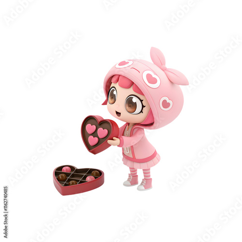 Sweet Valentines Cartoon Holding Stylish Chocolate box