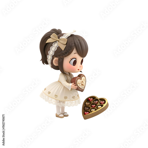 Sweet Valentines Cartoon Holding Stylish Chocolate box