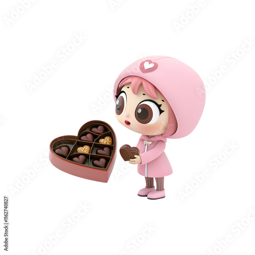 Sweet Valentines Cartoon Holding Stylish Chocolate box