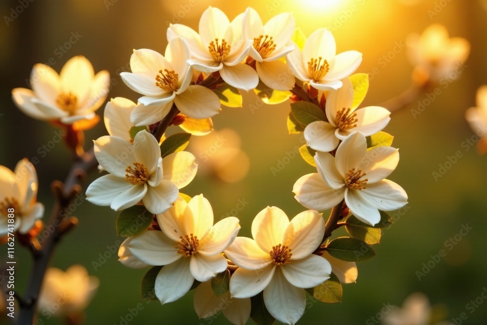 Golden magnolia wreath with intricate details in warm sunlight, texture, warm Golden magnolia wreath with intricate details in warm sunlight, texture, warm