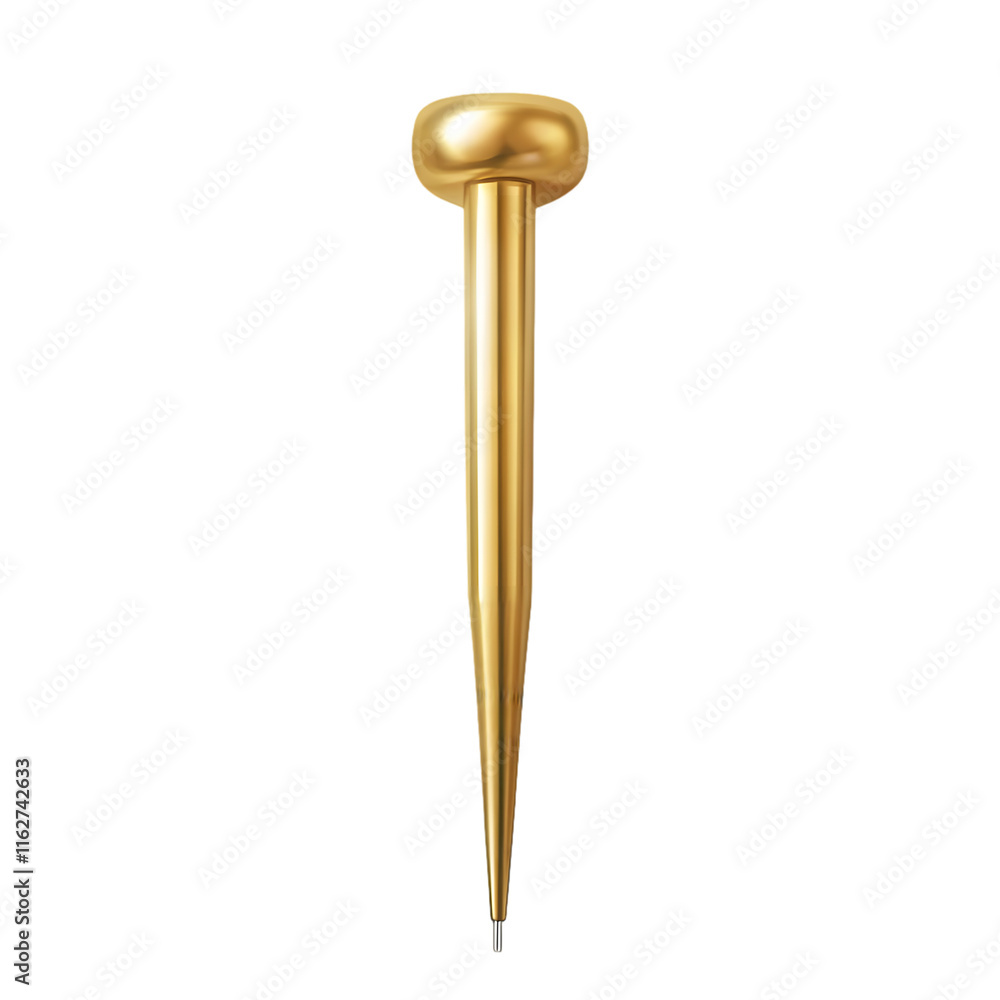 Golden golf tee isolated on a white background, representing sports equipment and leisure activities Golden golf tee isolated on a white background, representing sports equipment and leisure activities