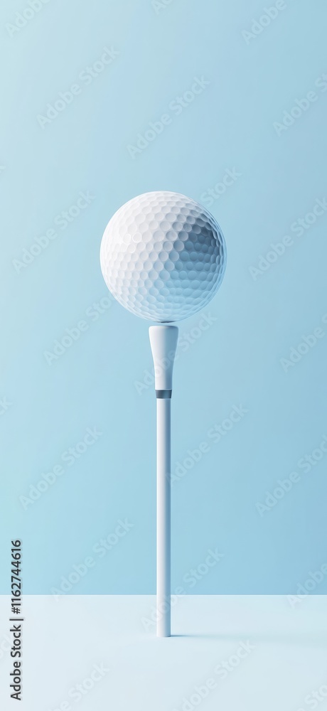 An imaginative and visually appealing composition showcases a golf ball delicately perched on a tee, set against a tranquil blue backdrop that enhances its elegance and charm An imaginative and visually appealing composition showcases a golf ball delicately perched on a tee, set against a tranquil blue backdrop that enhances its elegance and charm