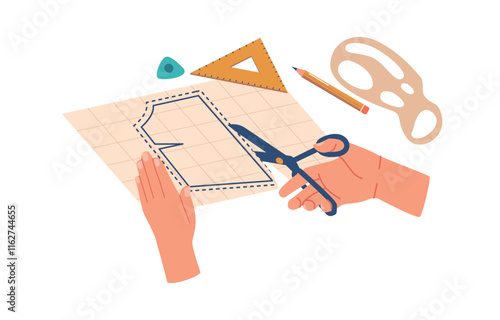 Hands cutting pattern for sewing