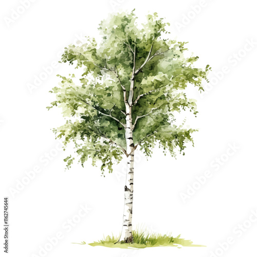 A watercolor vector of a birch tree, isolated on a white background. Birch tree vector.
