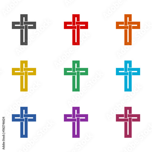 Gold christian cross  icon isolated on white background. Set icons colorful