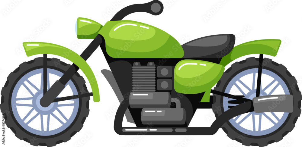 Fototapeta premium Classic cruiser green motorcycle vector illustration