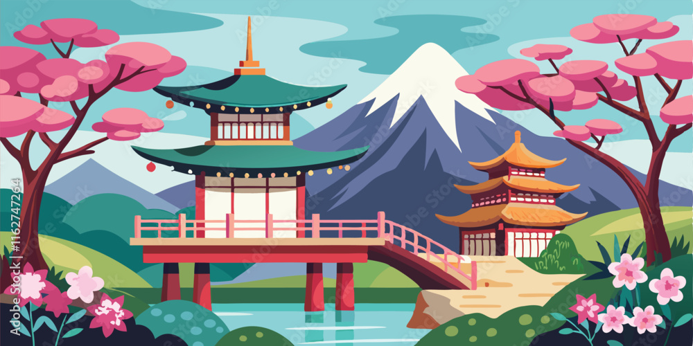 Fototapeta premium japanese garden illustration