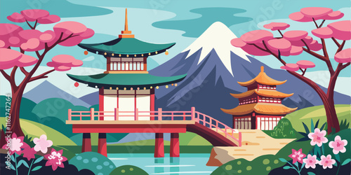 japanese garden illustration