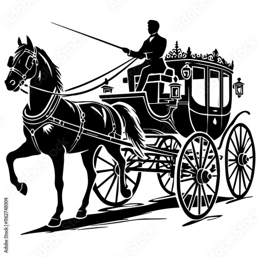 A silhouette of a carriage with a horse, vector illustration