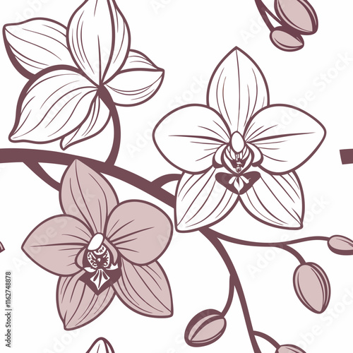 A seamless digital pattern featuring elegant orchid flowers, perfect for textiles, wallpapers, and design projects.