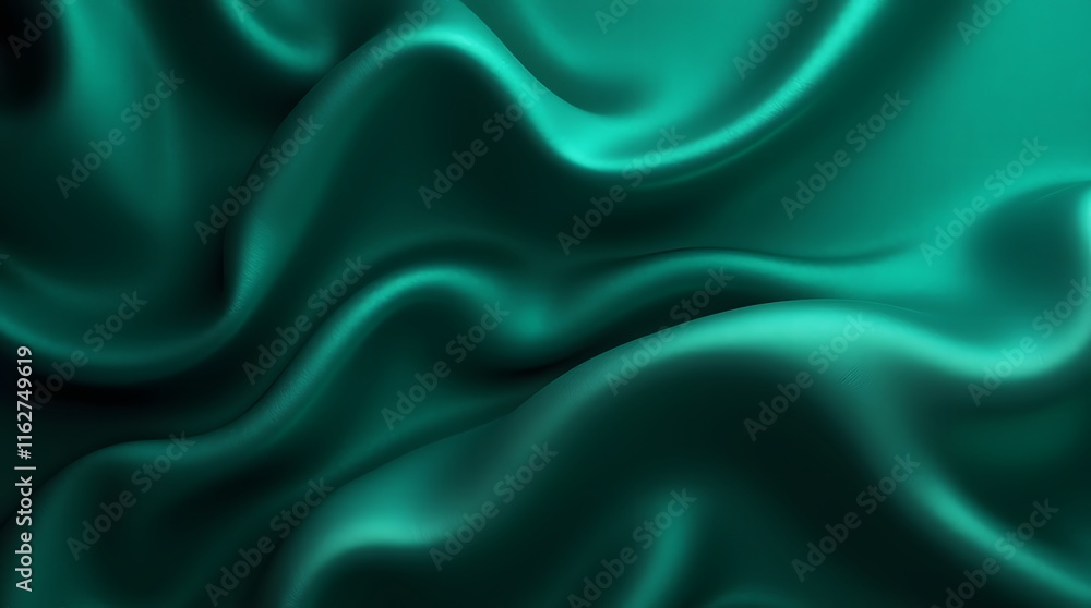 Obraz premium Black dark teal jade emerald sea aventurine green abstract background. Silk satin fabric. Glitter shimmer. Color gradient. Line stripe wave shadow. Drapery curtain. Luxury elegant subtle. Blank design