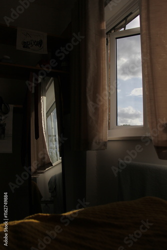 Bedroom window during sunset