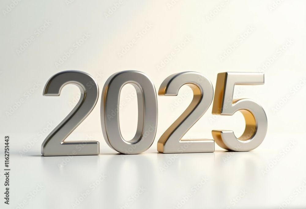 3D rendered metallic numbers 2025, signifying the new year. 3D rendered metallic numbers 2025, signifying the new year.