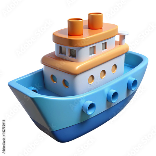 Adorable Cartoon-Style Toy Boat, 3D Render 