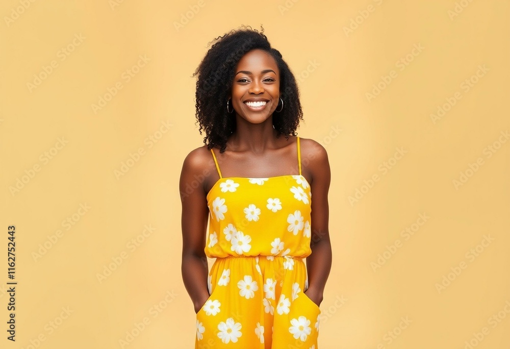 Obraz premium A portrait of a smiling Afro-American woman with a warm expression