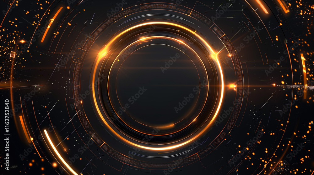 Glowing golden circular design with dynamic light particles and futuristic radial energy lines on a dark background
Glowing golden circular design with dynamic light particles and futuristic radial energy lines on a dark background