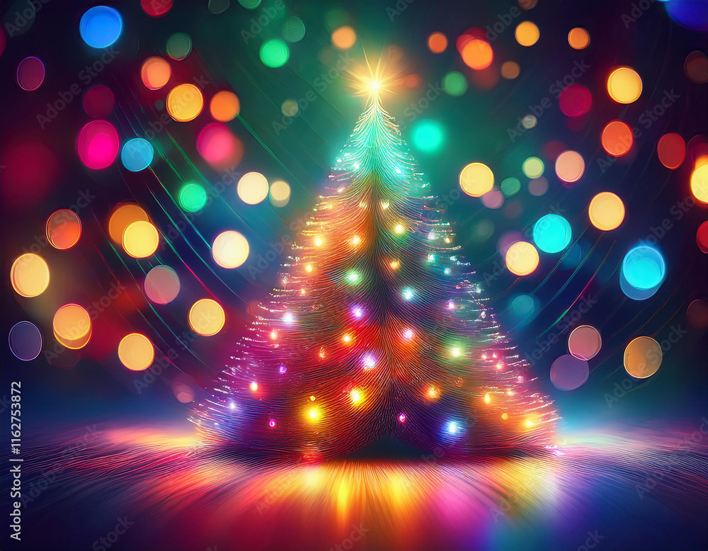 blurred image of a Christmas tree with colorful lights. The soft focus creates a dreamy blurred image of a Christmas tree with colorful lights. The soft focus creates a dreamy