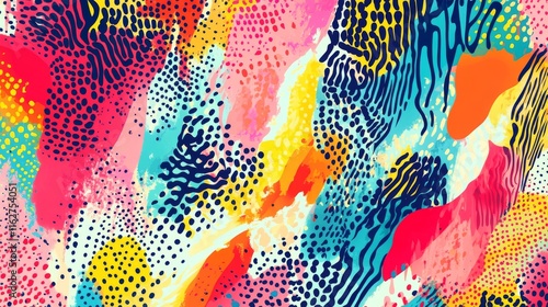 Vibrant pop art style abstract background featuring colorful spotty patterns with dynamic memphis texture and playful retro design elements for creative vector illustrations and eye-catching digital a photo