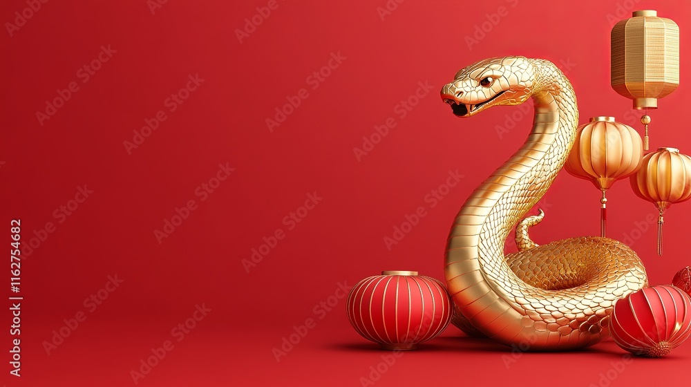 Fototapeta premium Symbol of the Year of the Snake in gold and red design