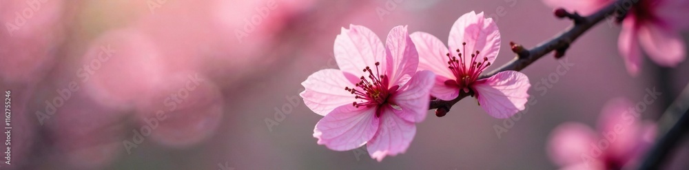 Delicate pink petals unfurl on a blooming cherry blossom branch, spring, sacred Delicate pink petals unfurl on a blooming cherry blossom branch, spring, sacred