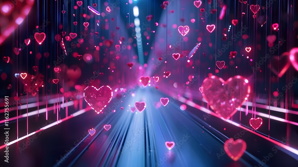 Obraz premium A futuristic Valentine theme with glowing pink hearts and sleek neon lines
