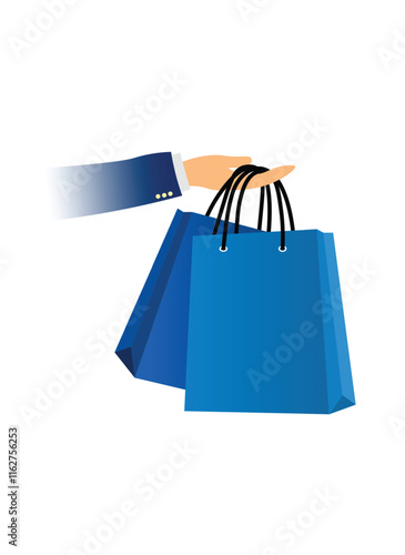 Hand with shopping bag vector on white isolated