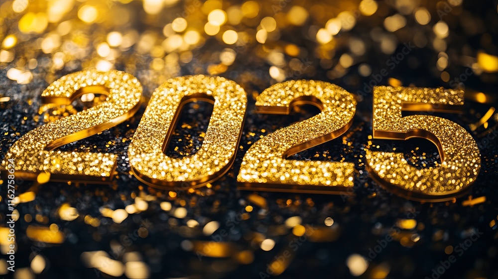 Luxury 2025 Typography with Golden Confetti Luxury 2025 Typography with Golden Confetti