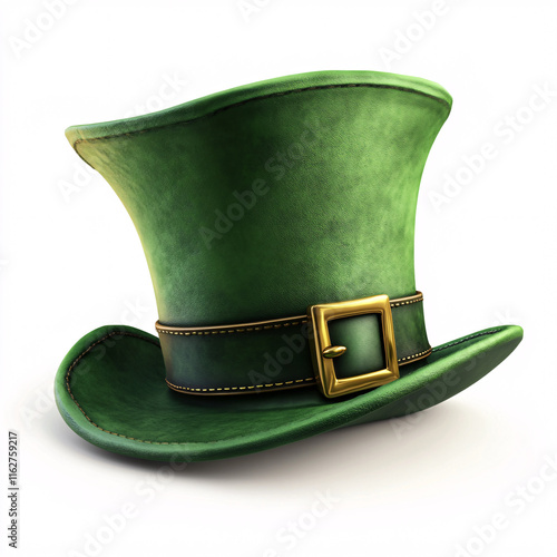 Green Leprechaun Hat with Gold Buckle and Curved Brim, Perfect for St. Patrick's Day or Irish-Themed Celebrations photo