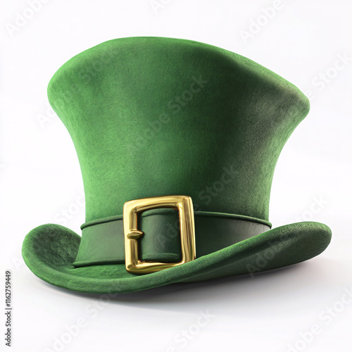 Green Leprechaun Hat with Gold Buckle and Curved Brim, Perfect for St. Patrick's Day or Irish-Themed Celebrations photo