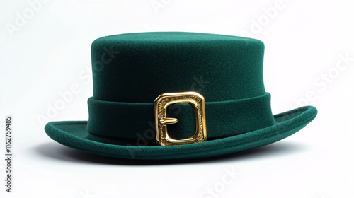 Green Leprechaun Hat with Gold Buckle and Curved Brim, Perfect for St. Patrick's Day or Irish-Themed Celebrations photo