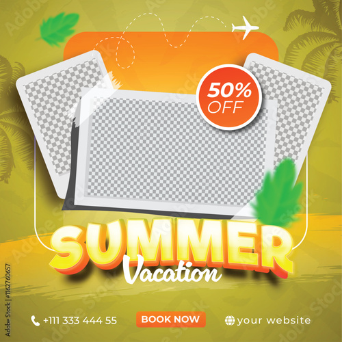 Summer Travel Discount Holiday Package Banner Template for Social Ads with Editable Text Effect