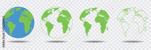 Realistic transparent globes of Earth in globe shape, ideal for world map designs.