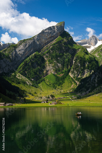 Tableau sur toile Seealpsee lake in Switzerland on a sunny day of Summer