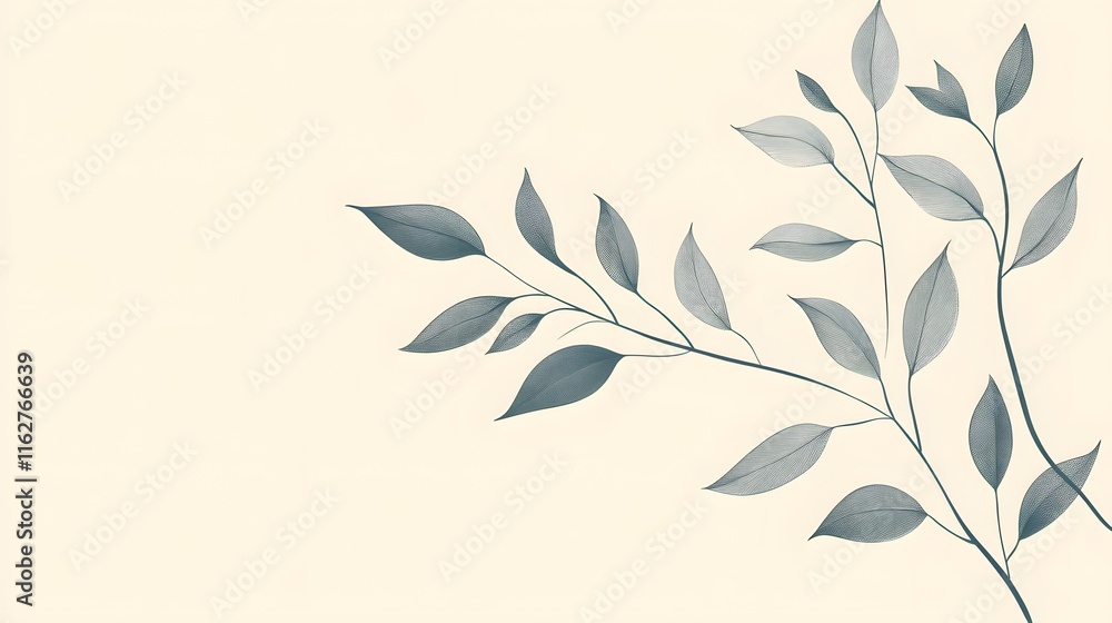 Naklejka premium Delicate Branches With Veined Leaves On Beige Background