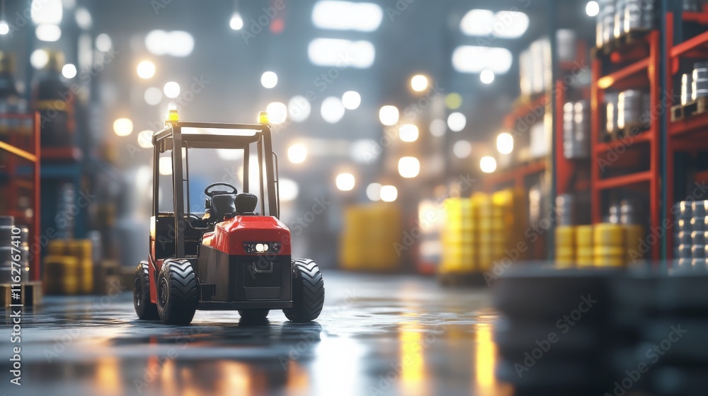 Industrial Forklift in Soft Lighting Atmosphere Industrial Forklift in Soft Lighting Atmosphere