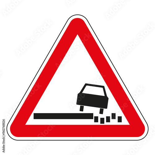 Red triangular road sign indicating soft verge or shoulder and danger of vehicle running off road