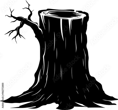 Silhouette of a Tree Stump with Branch