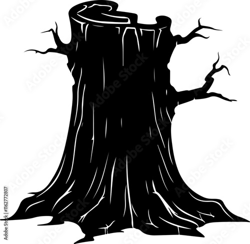 Silhouette of a Tree Stump with Branch